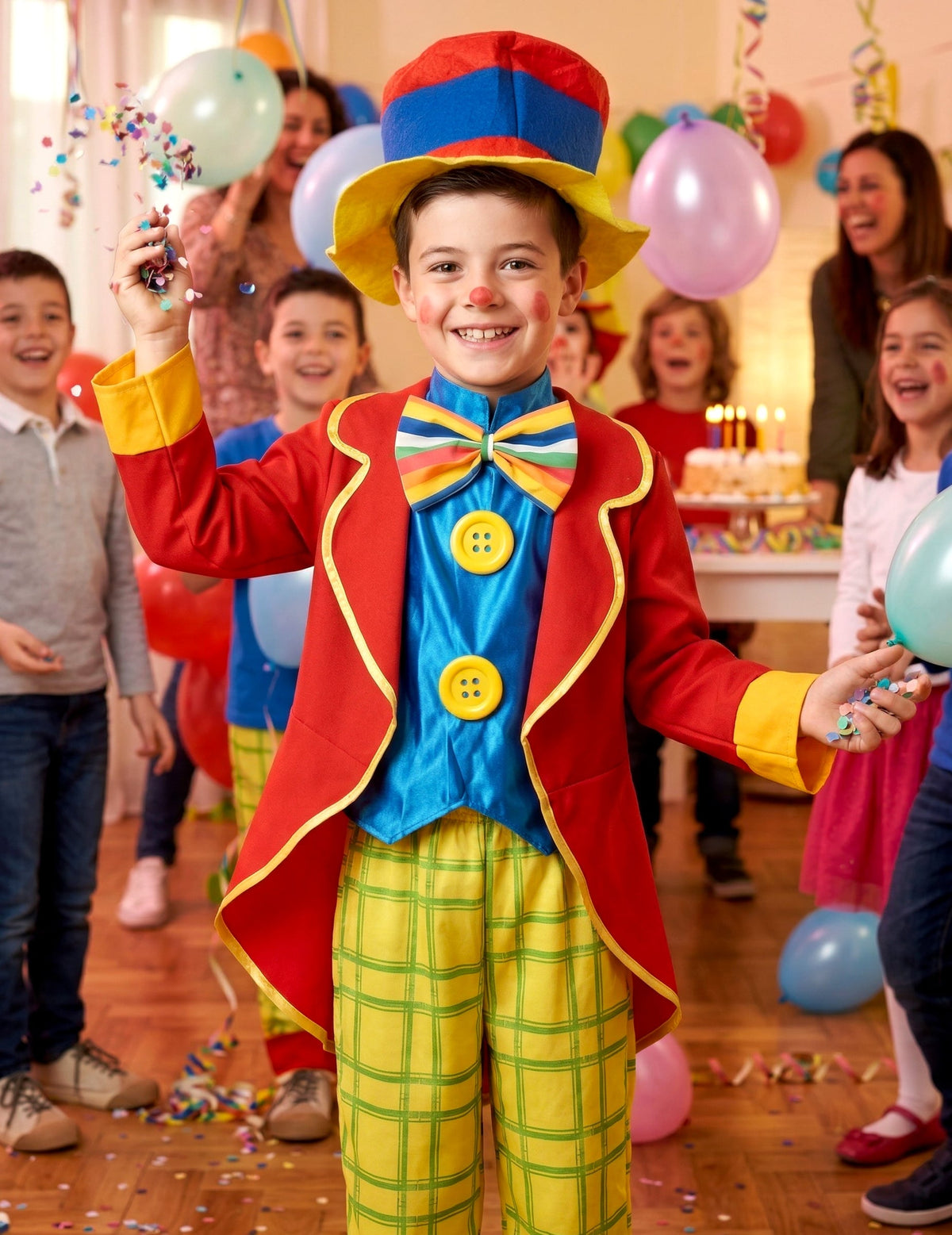 Mise en situation festive du déguisement clown amusant pour garçon