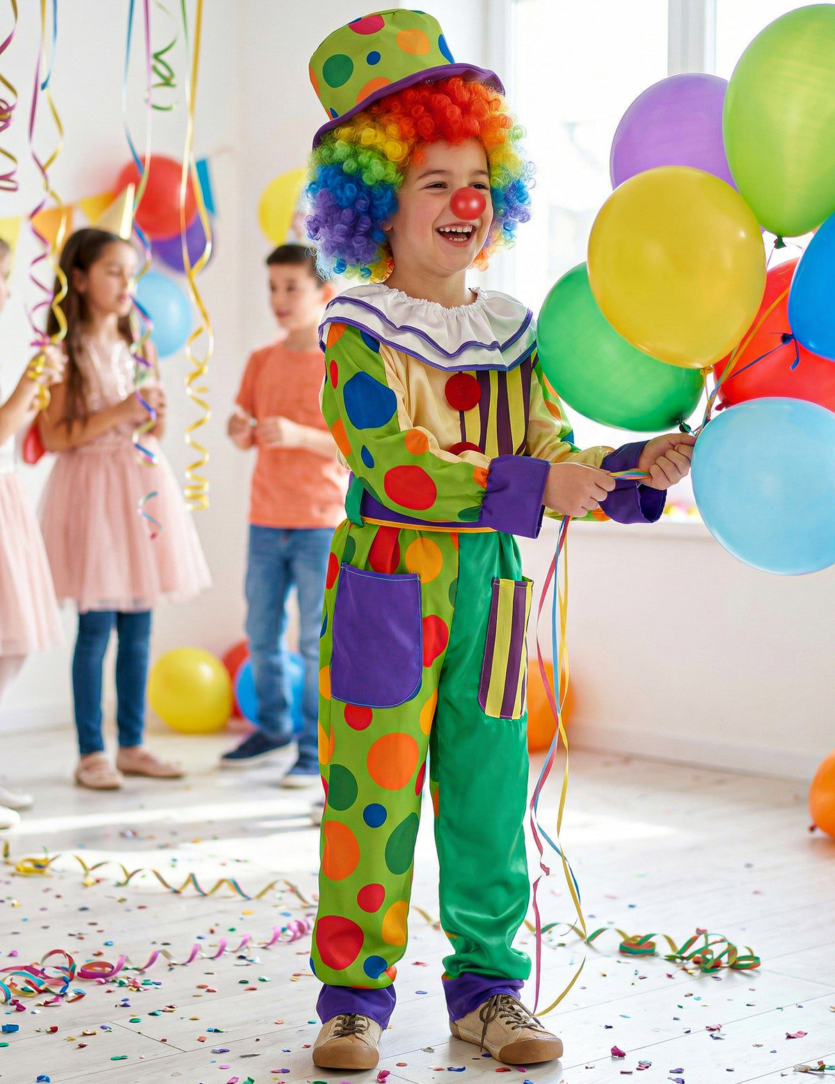 Vue de profil du déguisement de clown bariolé pour garçon