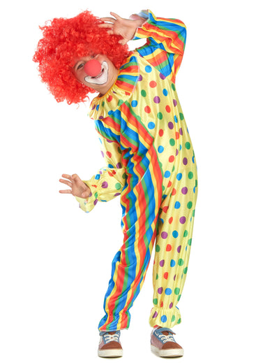 Déguisement de clown coloré pour enfant jaune à pois et rayures multicolores