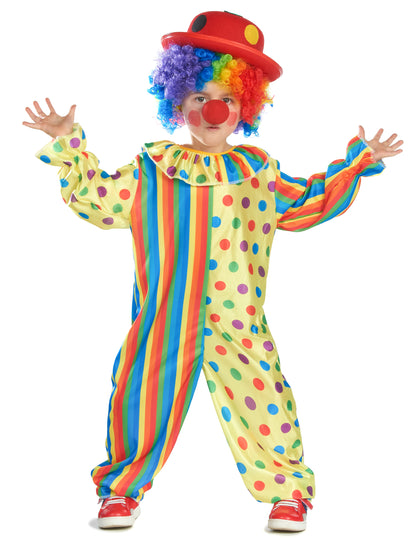 Sprednji pogled z dodatki na barvito klovnovsko oblačilo za otroke