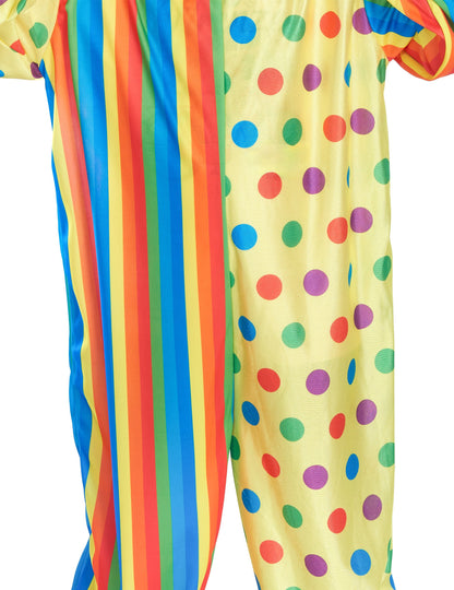 Kratki posnetek vzorcev s pikami in črtami barvitega klovnovskega oblačila za otroke