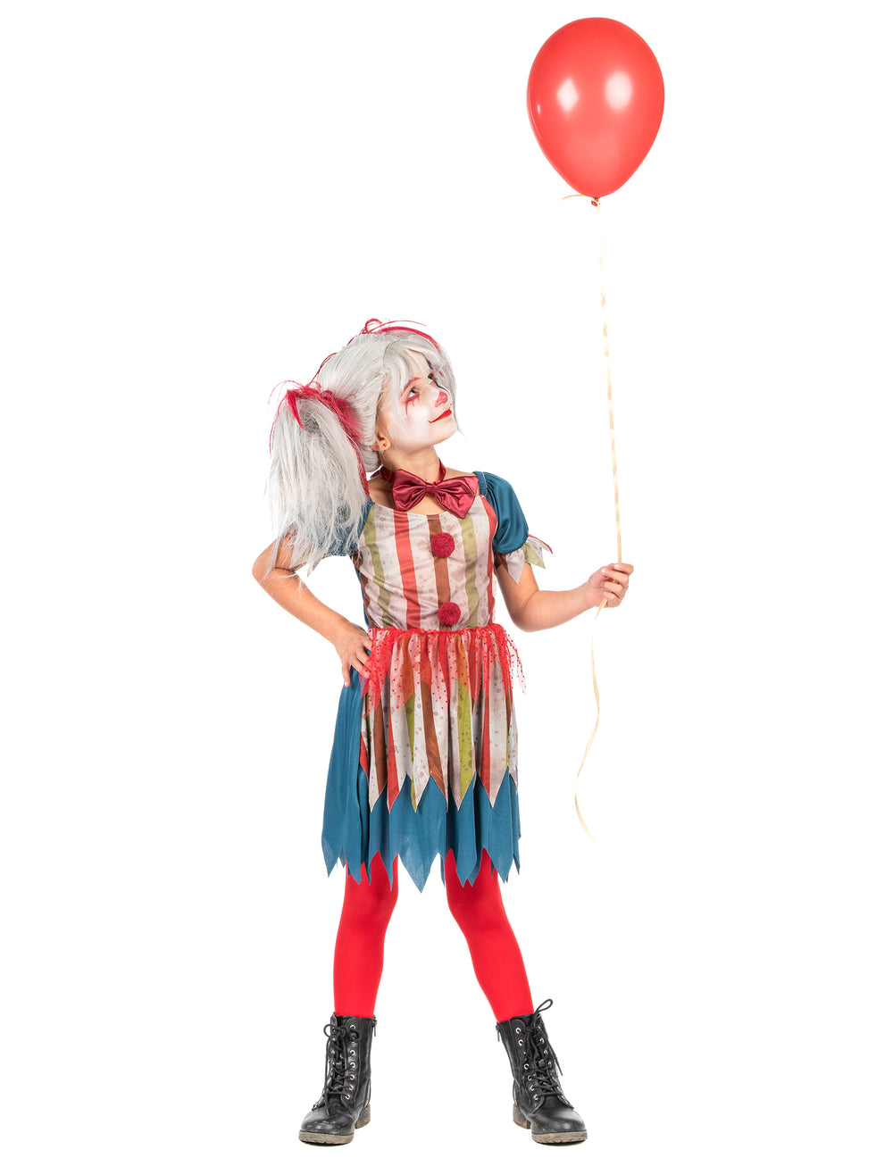 Vue de profil du déguisement clown tueur coloré Halloween pour fille