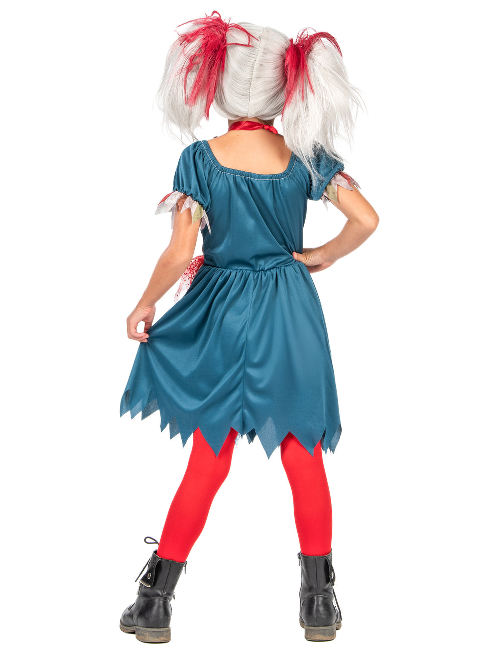 Vue de dos du déguisement clown tueur coloré Halloween pour fille