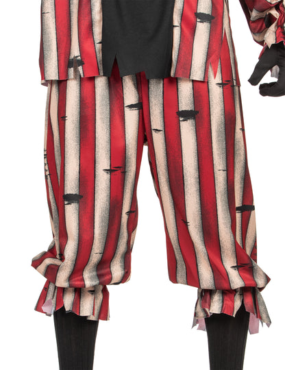 Détail du pantalon à rayures du déguisement de clown démoniaque luxe pour adulte