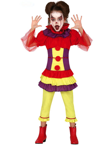 Večbarvna deklica z večbarvnimi kostum Maléfic Clown