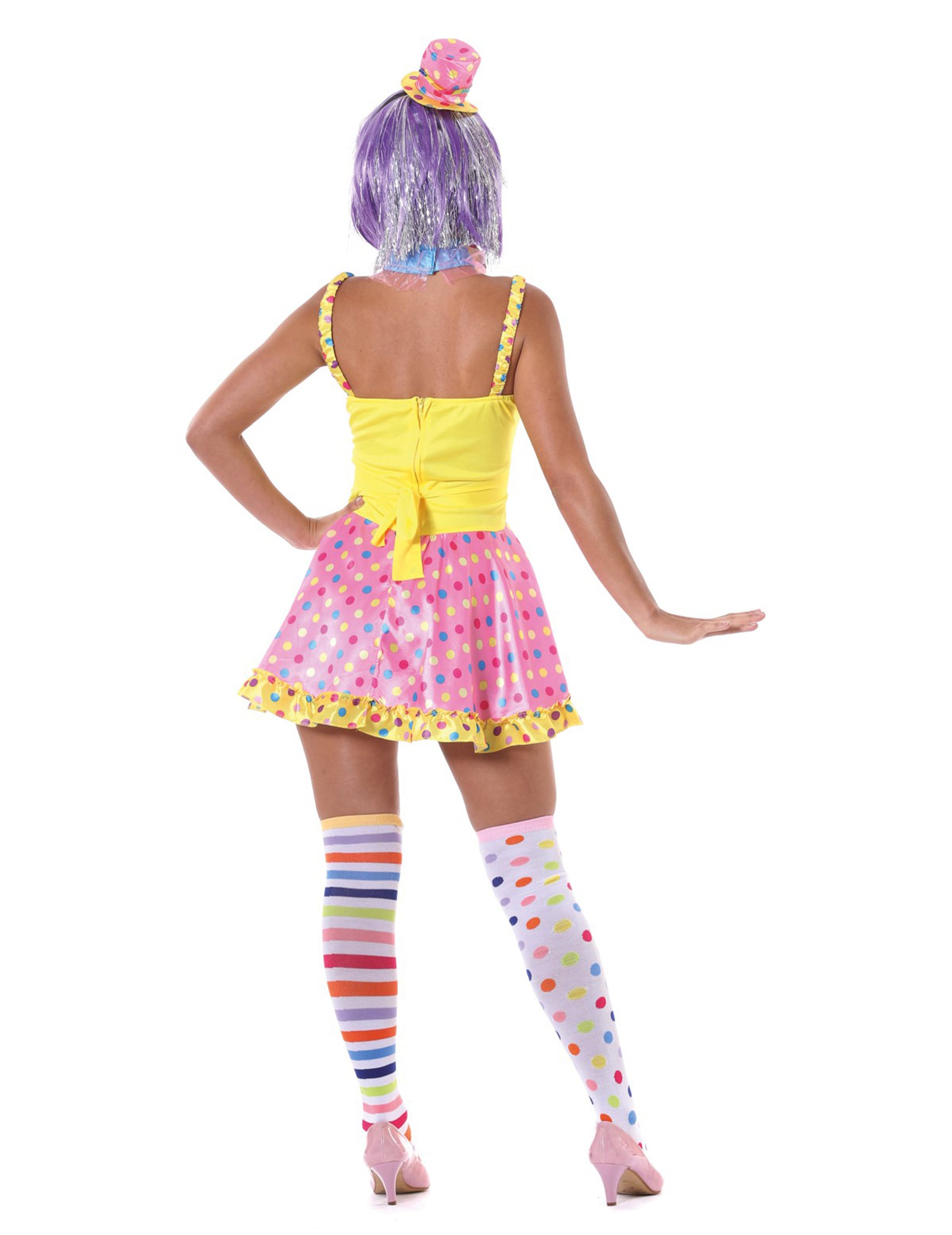 Vue de dos du déguisement clown pastel pour femme