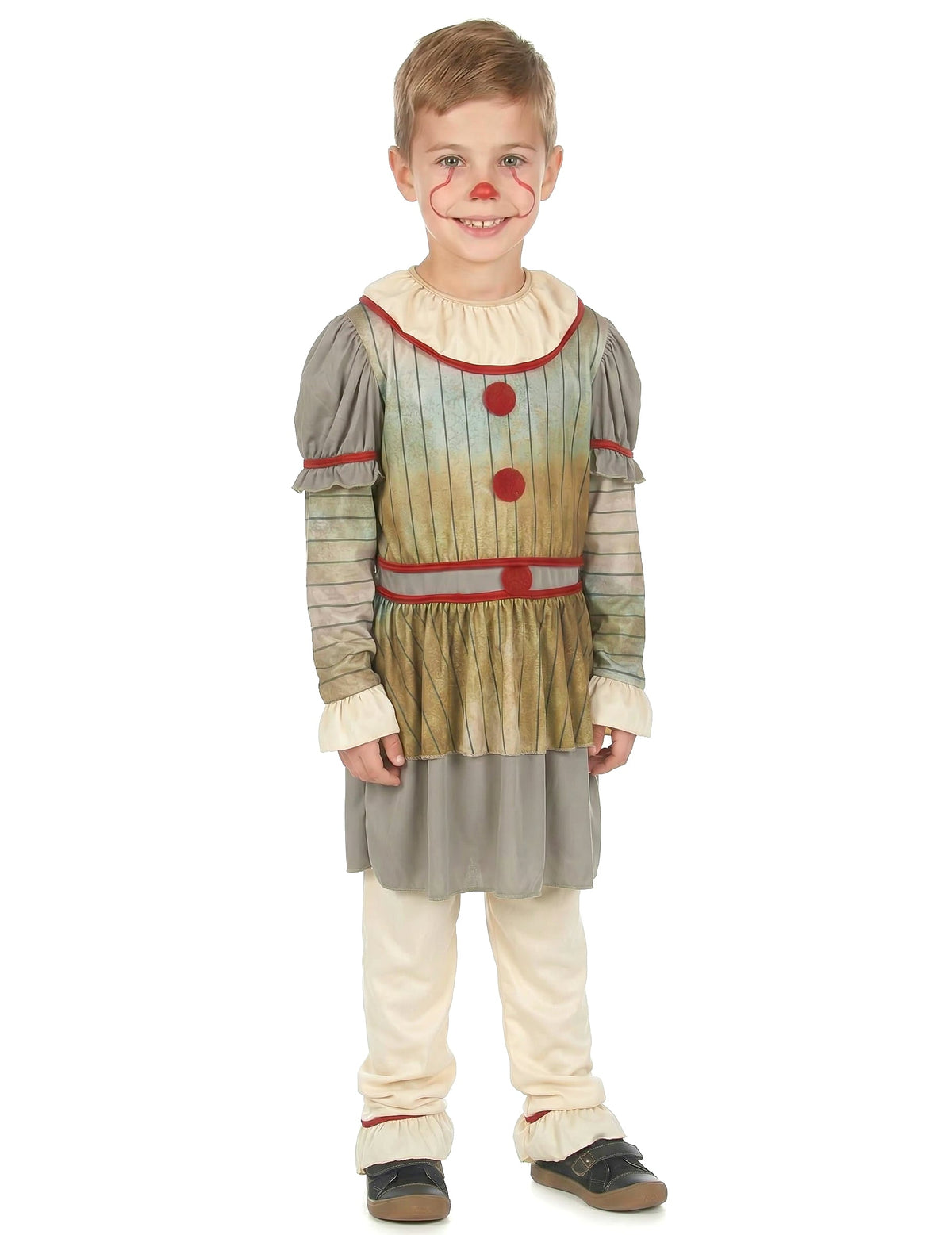 Vue de face avec collerette du déguisement de clown terrifiant