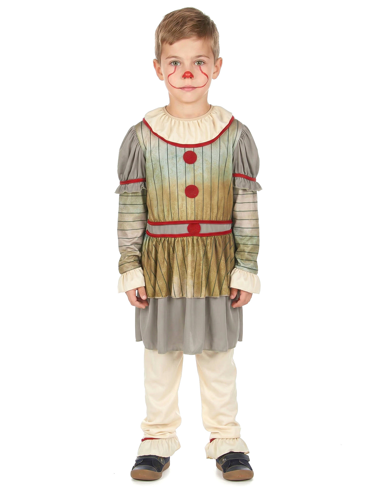 Vue de face sans accessoire du déguisement de clown terrifiant