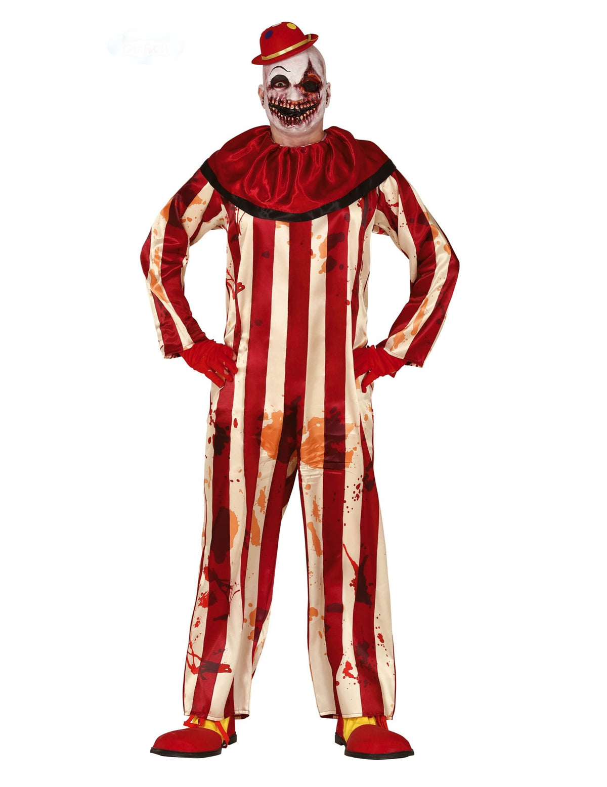 Déguisement de clown terrifiant pour homme rouge et blanc ensanglanté