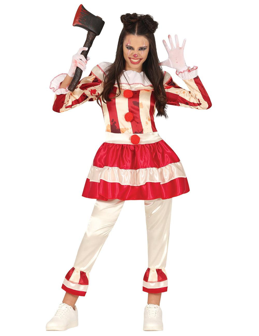 Déguisement clown terrifiante pour adolescente rouge et blanc ensanglanté