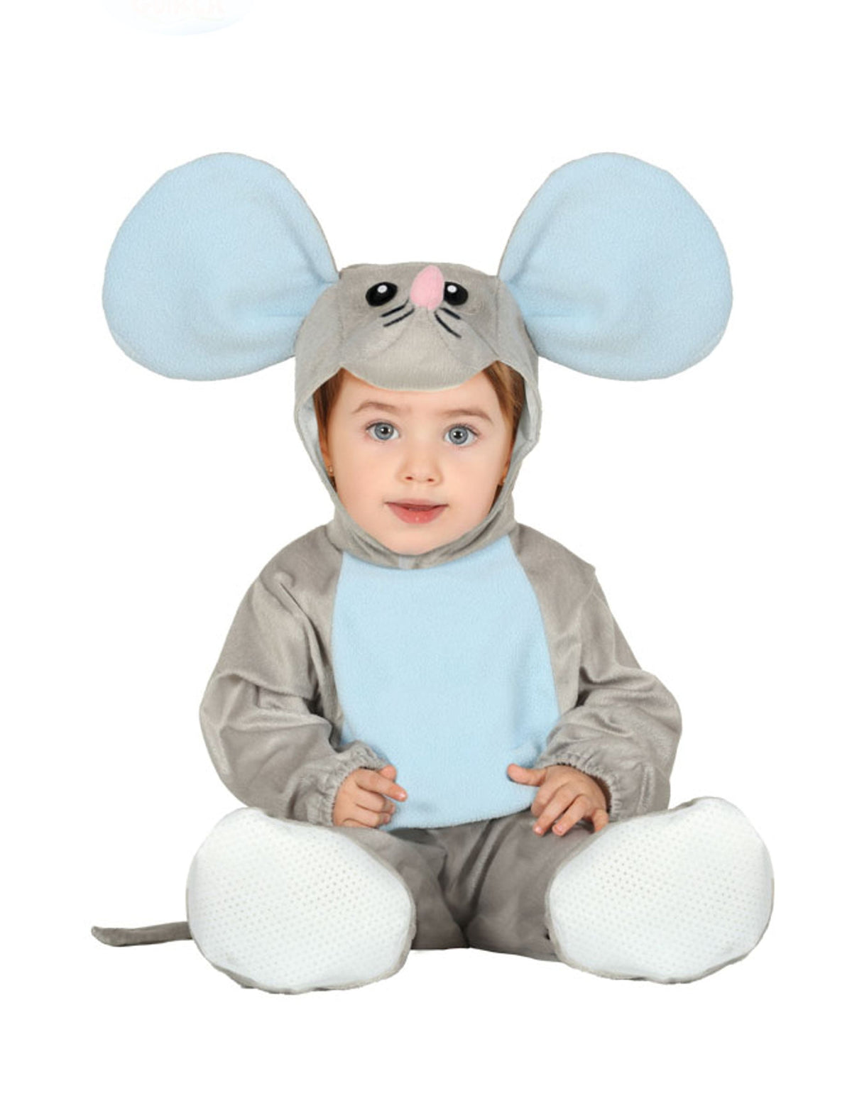 Déguisement combinaison avec capuche souris pour bébé gris et bleu