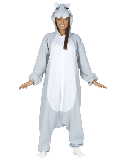 Déguisement combinaison hippopotame pour adulte gris et blanc