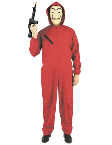 Kostum rdeči kombinezon roparja za odrasle 