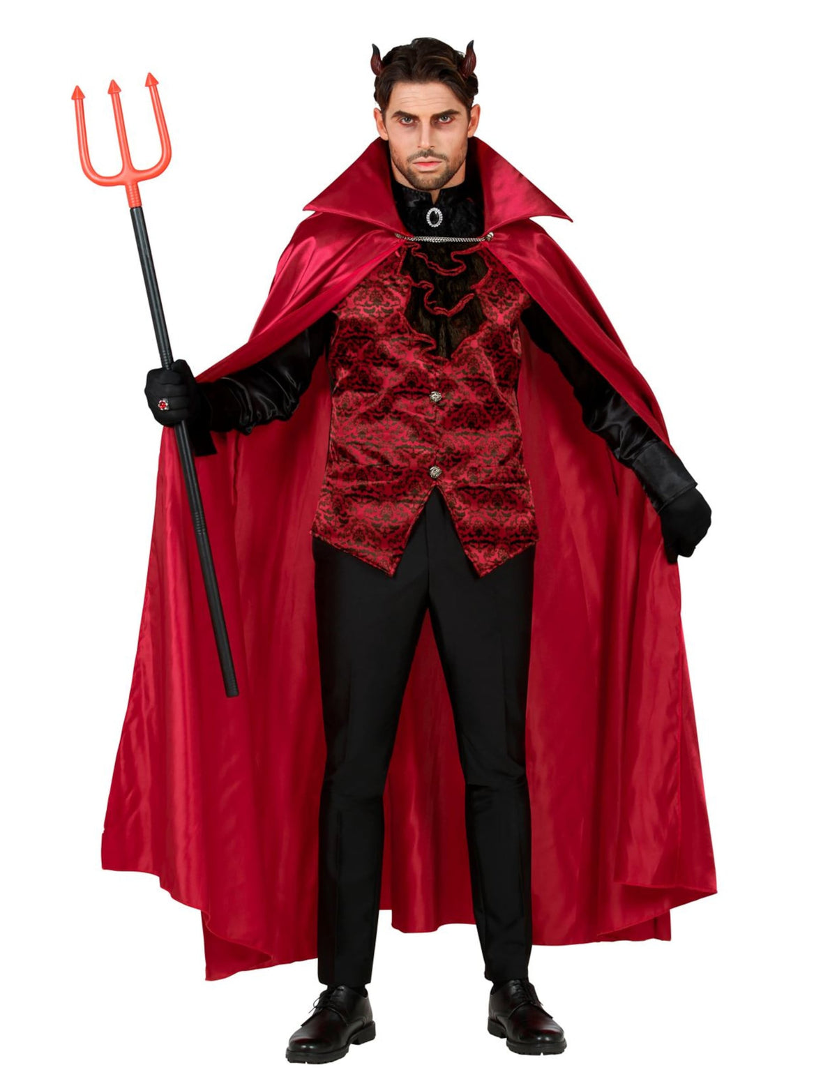 Déguisement comte diabolique pour homme rouge avec cape et cornes