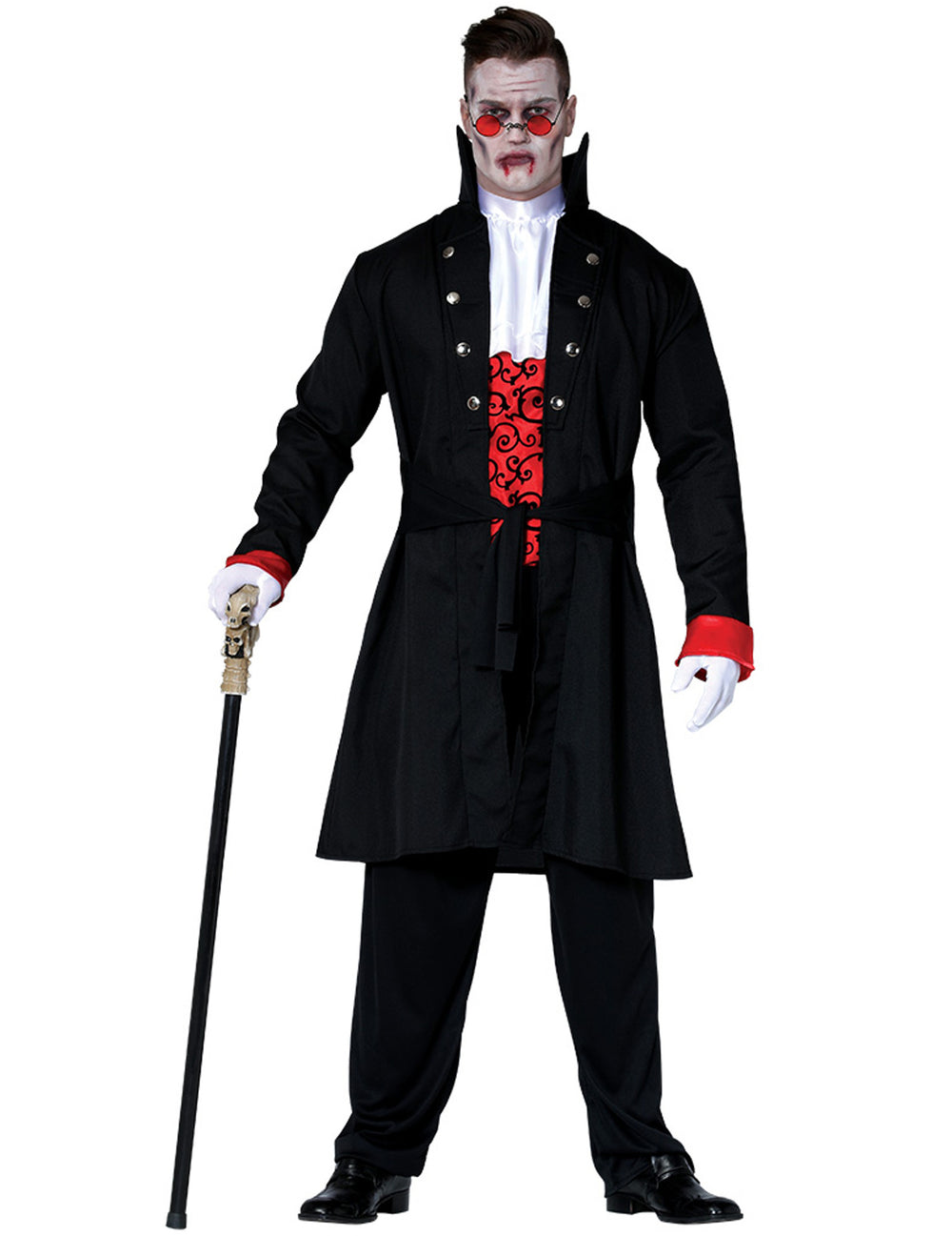 Déguisement de comte vampire pour homme noir et rouge avec long manteau