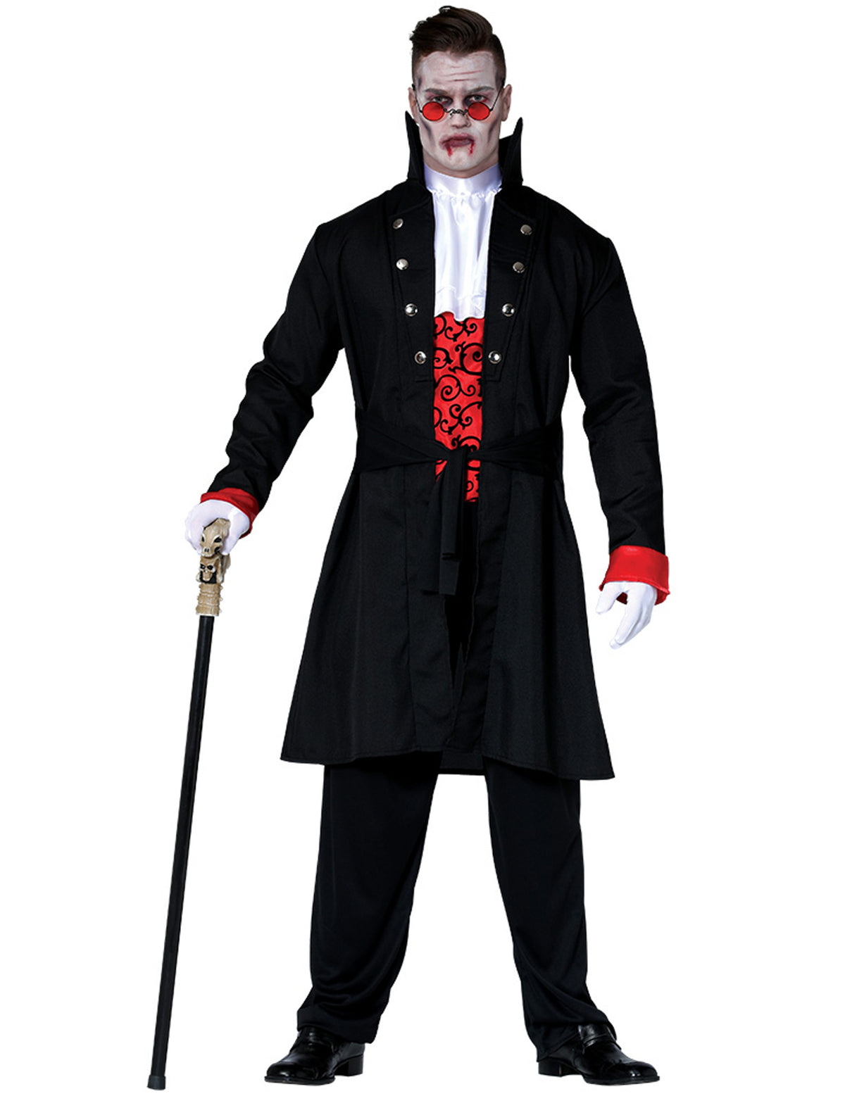 Déguisement de comte vampire pour homme noir et rouge avec long manteau