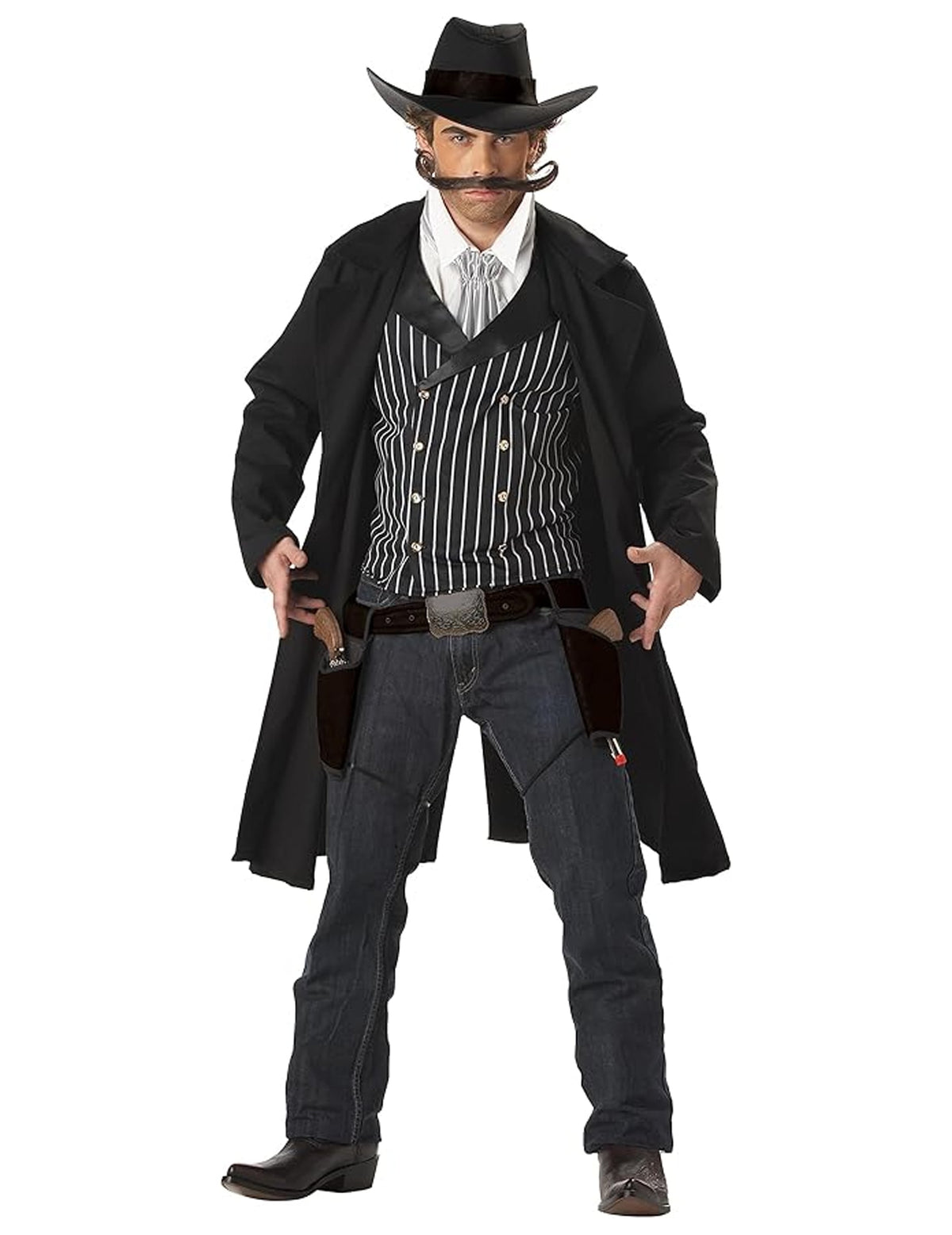Déguisement de cow-boy Santa Maria pour homme noir avec long manteau et chapeau