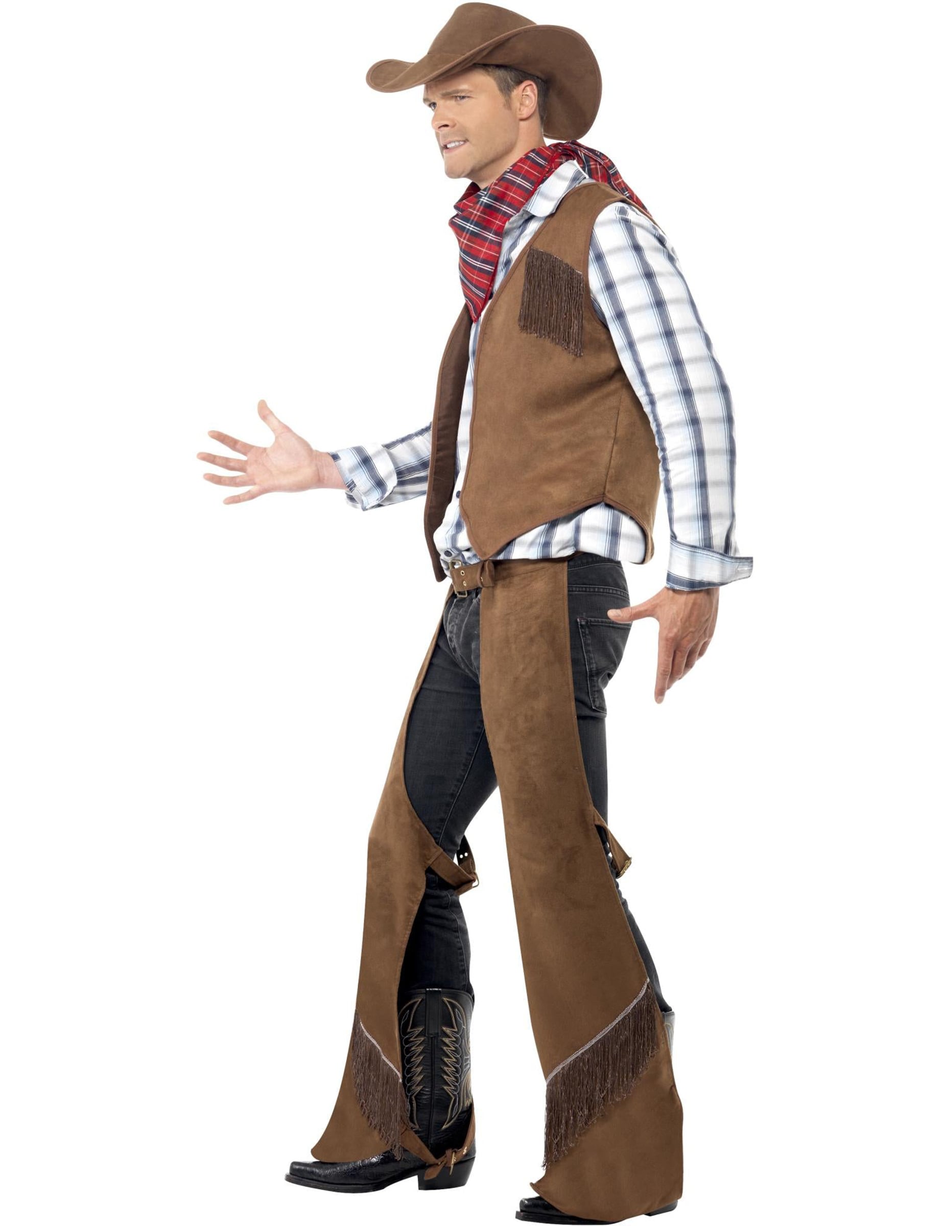 Vue de profil du déguisement cowboy à franges pour homme