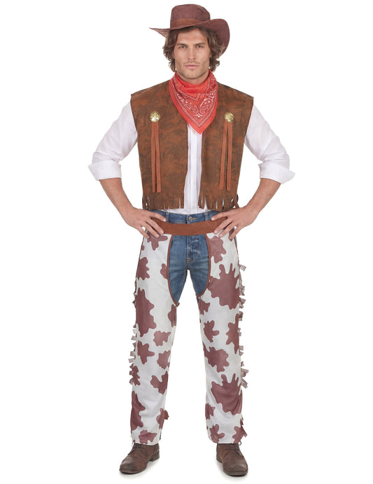 Vue de face du déguisement de cowboy classique pour homme