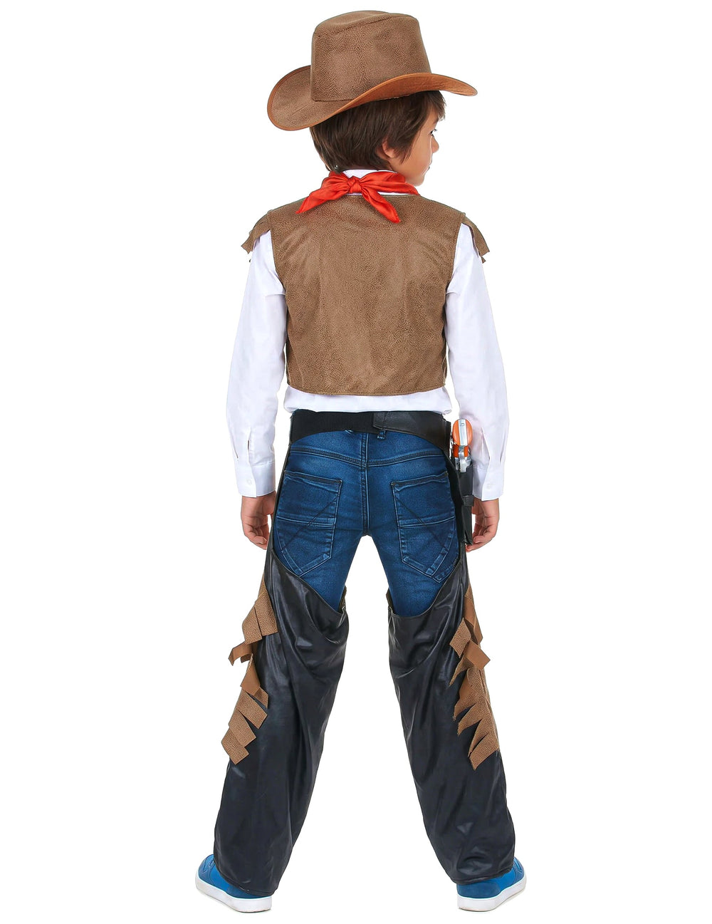 Vue de dos du déguisement de cowboy pour garçon marron