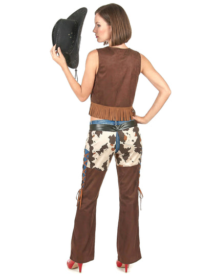 Vue de dos du déguisement cowgirl pantalon