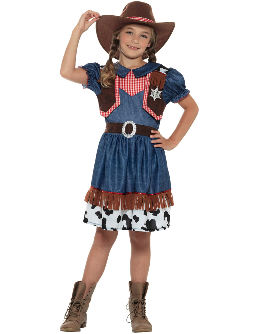 Vue de face du déguisement cowgirl texane pour fille
