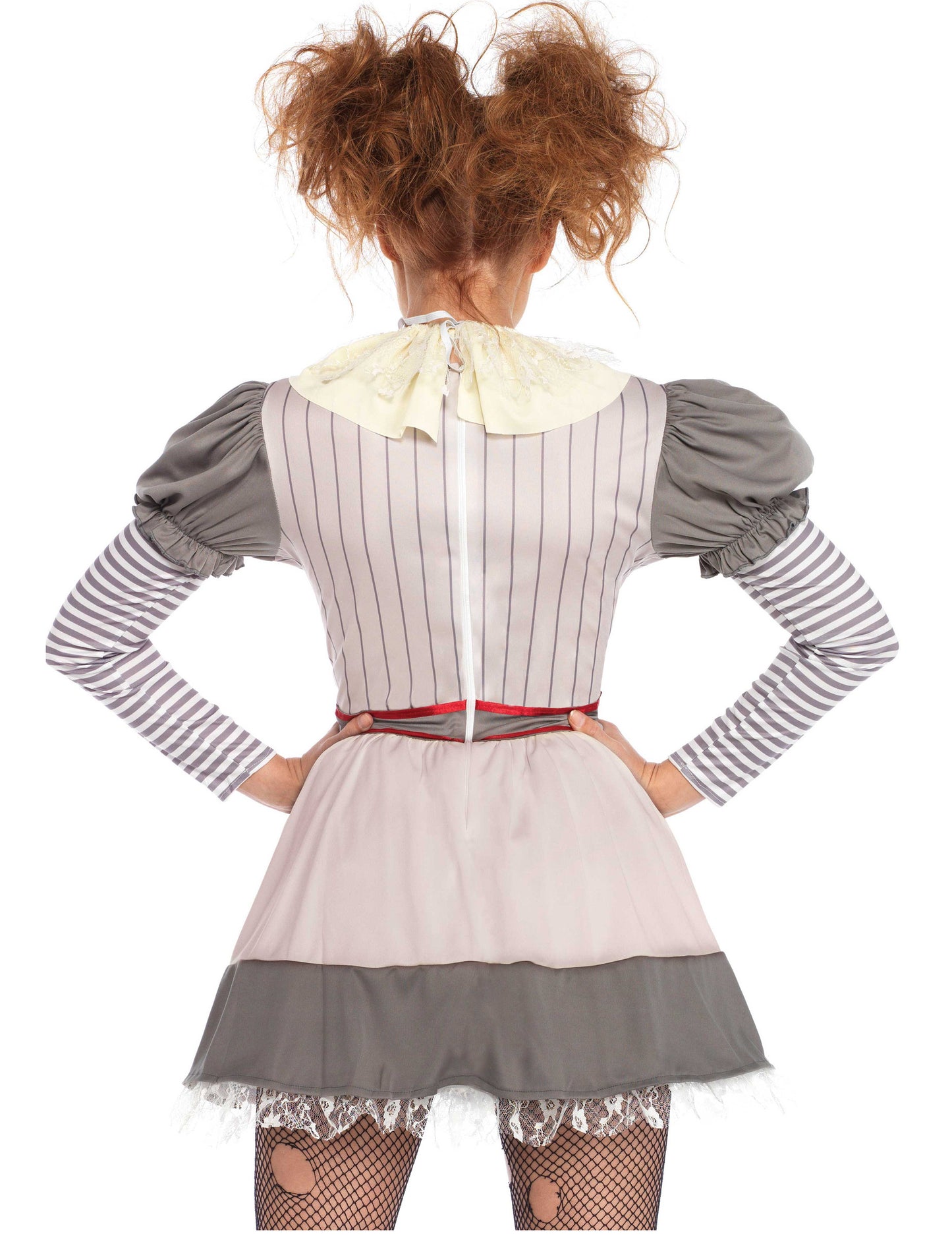 Vue de dos du déguisement de creepy clown pour femme