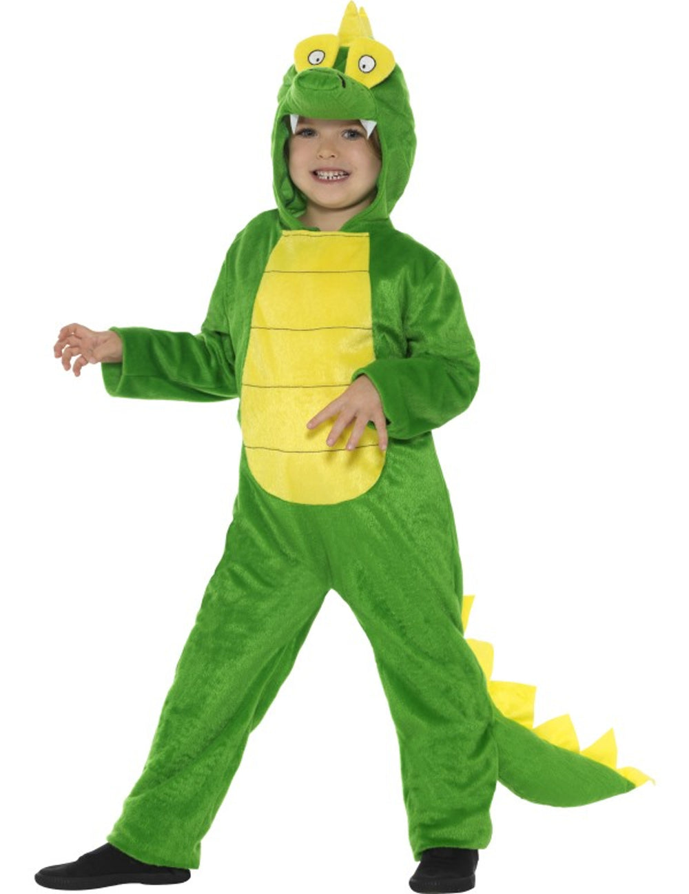 Déguisement crocodile rigolo pour enfant vert et jaune avec capuche et queue