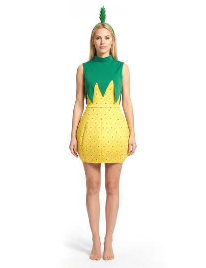 Déguisement d'ananas pour femme jaune et vert avec serre-tête
