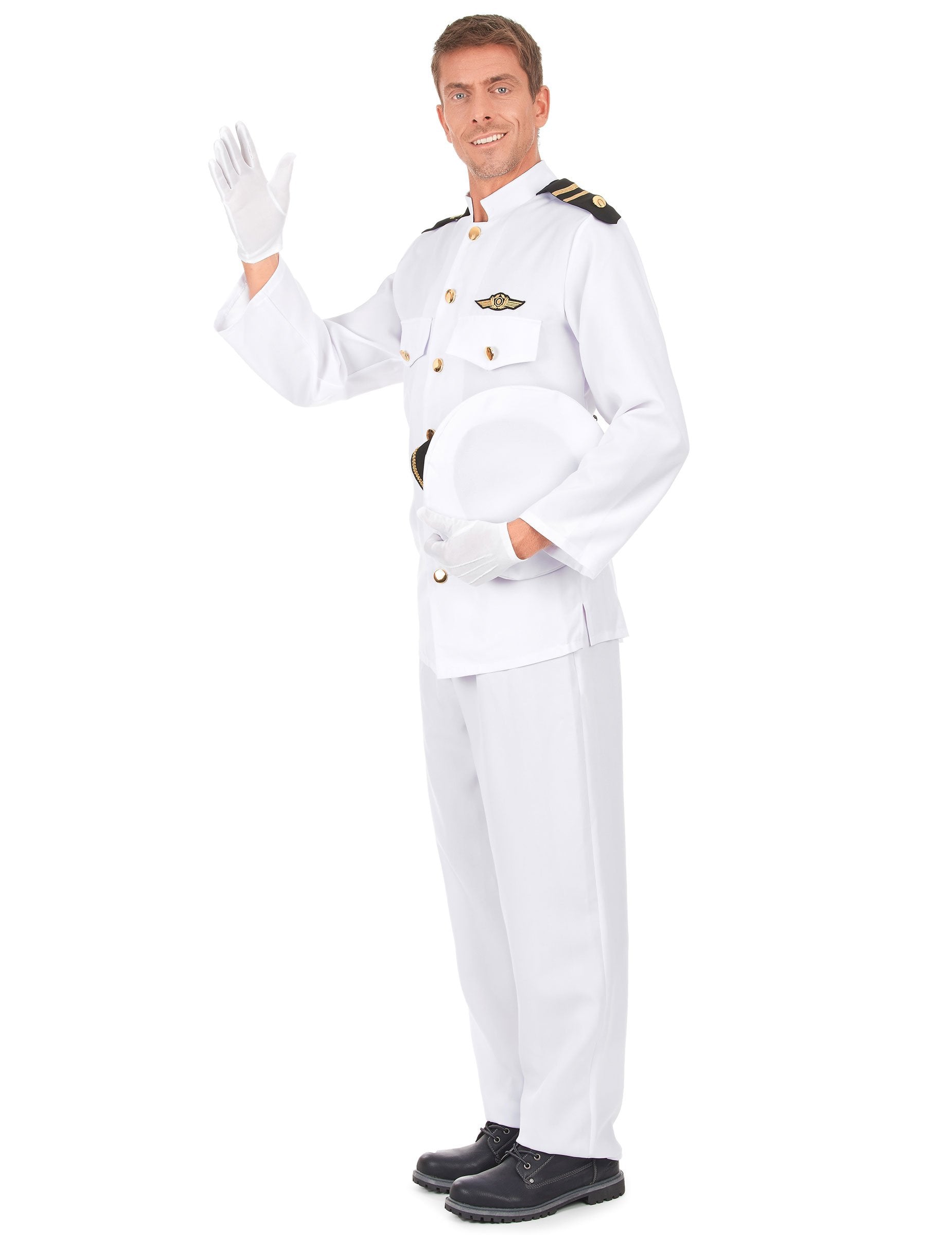 Vue de profil du déguisement uniforme d'officier de la marine pour homme