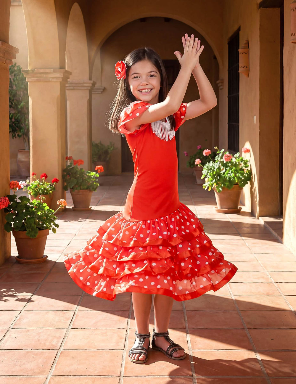 Postavitev plesa v kostumu plesalke flamenka
