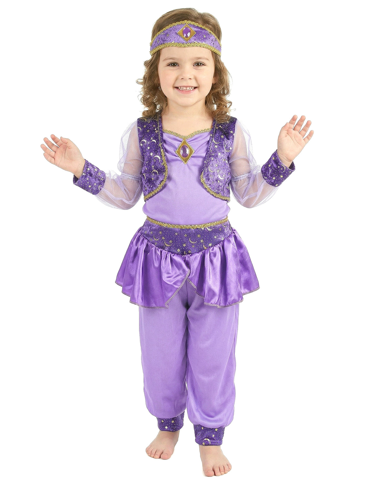 Déguisement de danseuse orientale pour fille violet avec bandeau et dorures