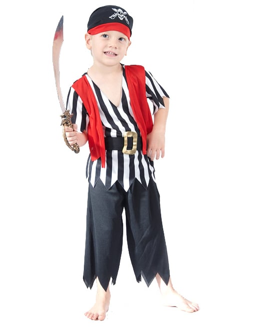 Déguisement de pirate avec pantalon pour garçon noir blanc et rouge avec bandana