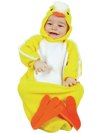 Déguisement poussin pour bébé jaune et blanc avec pattes orange