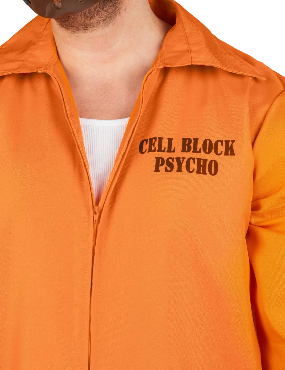 Podrobnost napisa Cell Block Psycho kostuma kanibalskega zapornika