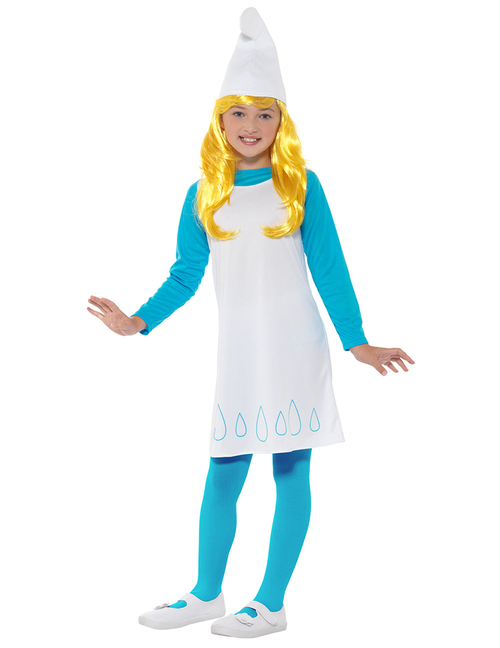 Déguisement de Schtroumpfette™ pour fille bleu et blanc avec bonnet