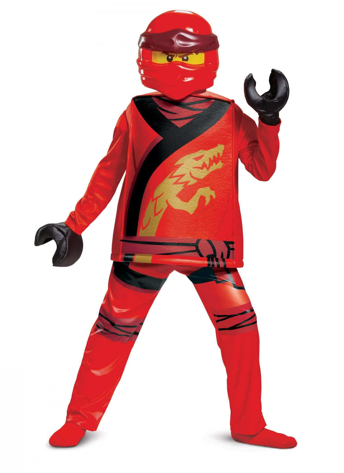 Luksuzni kostum Kai Ninjago LEGO za otrok rdeča z masko in črnimi rokavice