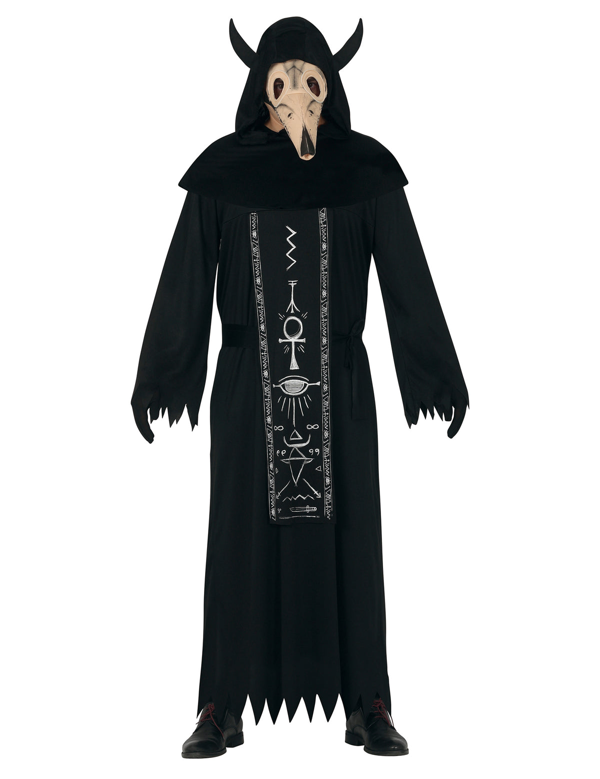 Déguisement démon satanique pour adulte noir avec robe à symboles et masque de crâne