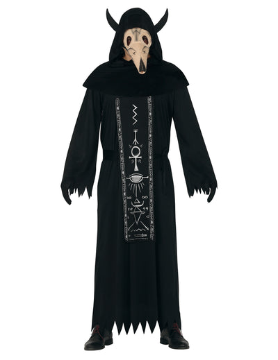 Déguisement démon satanique pour adulte noir avec robe à symboles et masque de crâne
