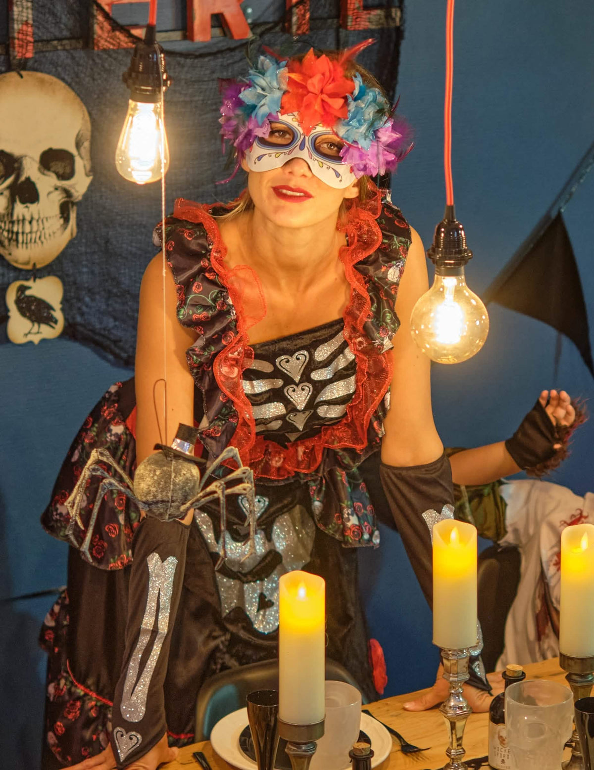 Postavitev kostuma dia de los muertos za ženska