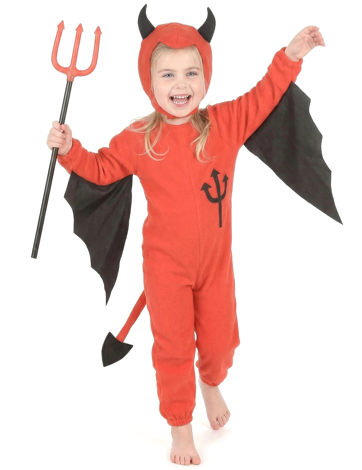 Vue d'ensemble avec trident du déguisement de diable Halloween pour enfant