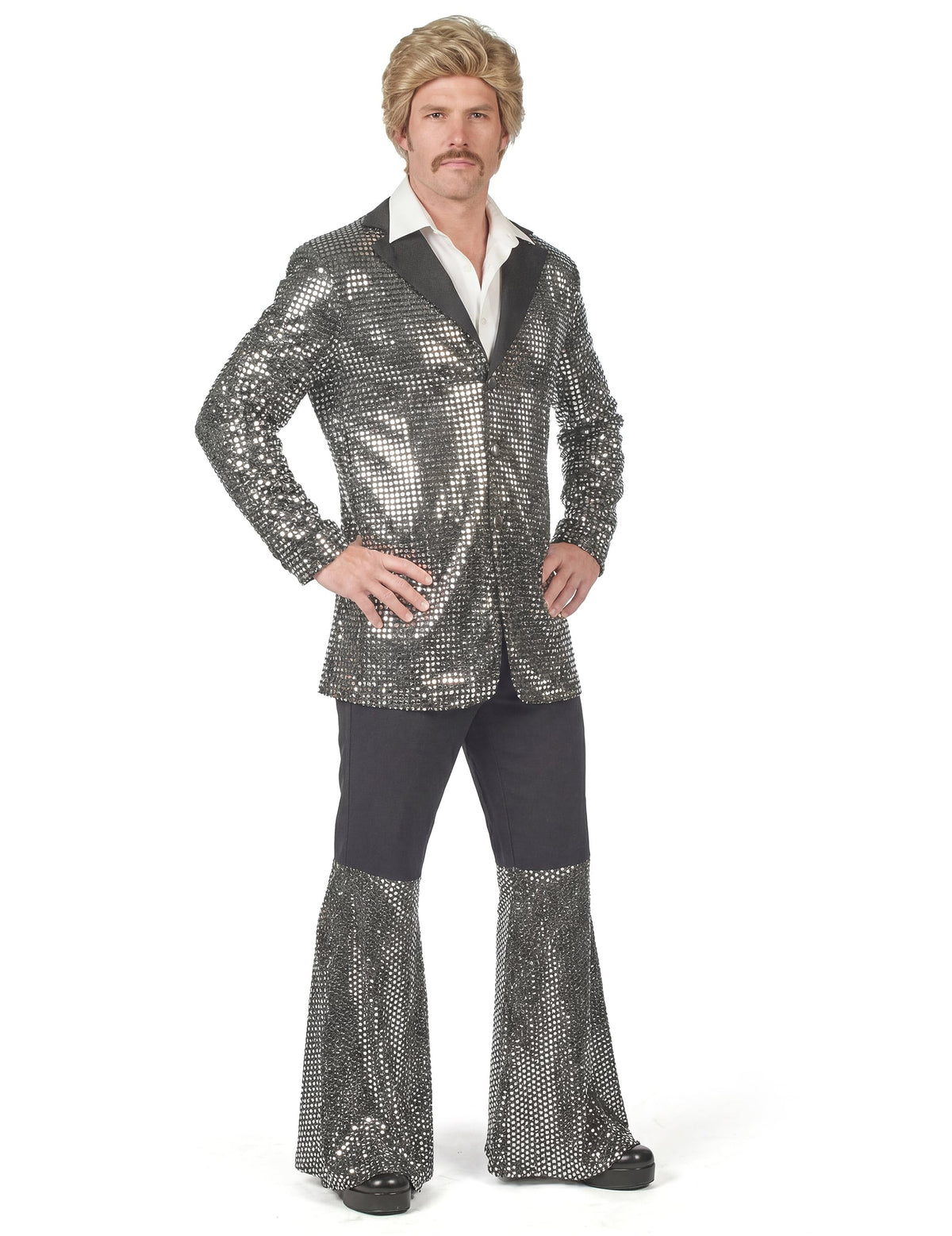 Déguisement disco pour homme argent à paillettes haut de gamme