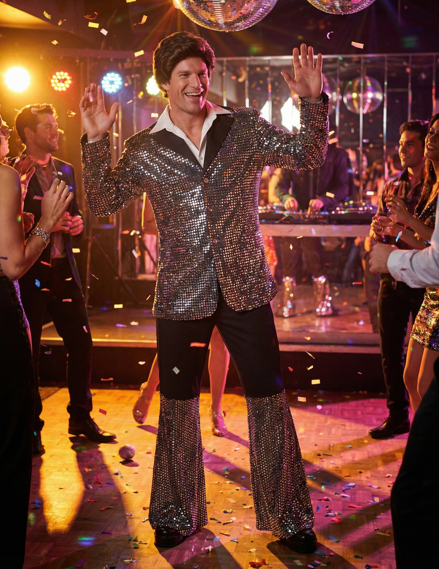 Moški srebrni disko kostum visokega cenovnega razreda