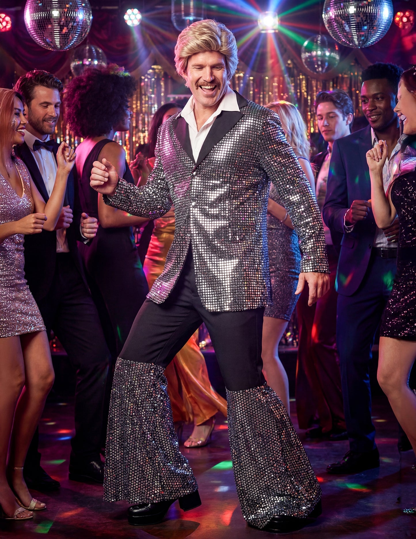 Moški srebrni disko kostum visokega cenovnega razreda