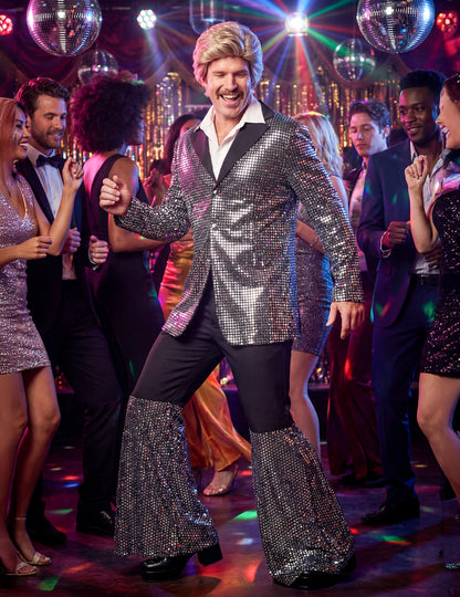 Moški srebrni disko kostum visokega cenovnega razreda