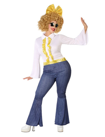 Disco kostum z učinkom jeansa in zlata za ženske v večjih velikostih 