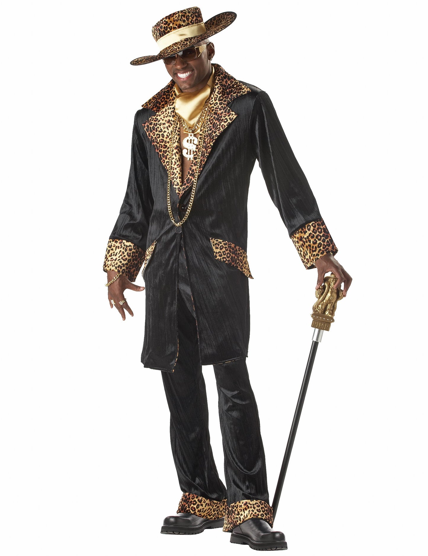 Déguisement Disco Mac pour homme noir avec imprimé léopard