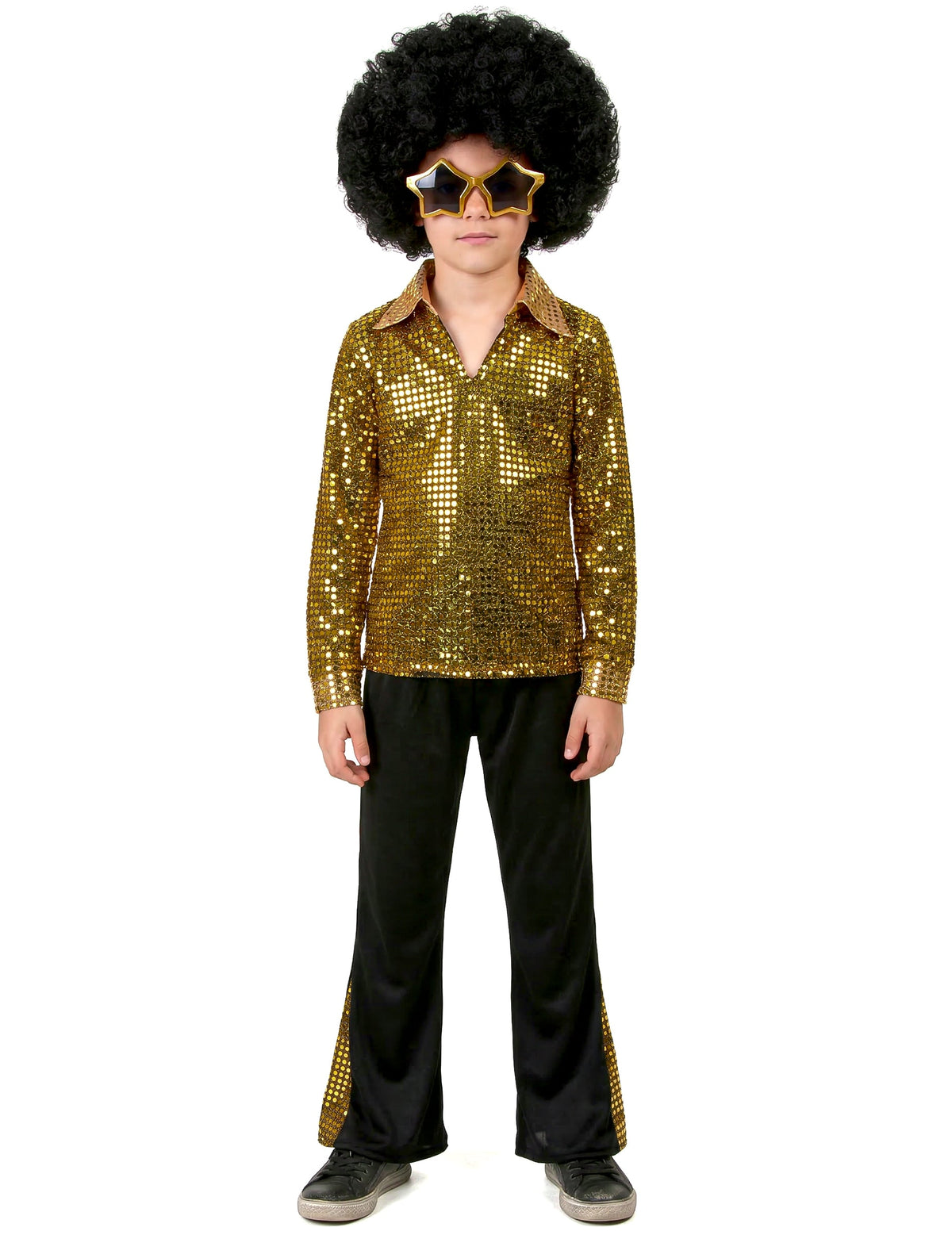 Vue de face du déguisement disco pour garçon or à sequins