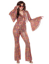 Déguisement Disco Paillette pour femme multicolore avec motifs géométriques et manches évasées