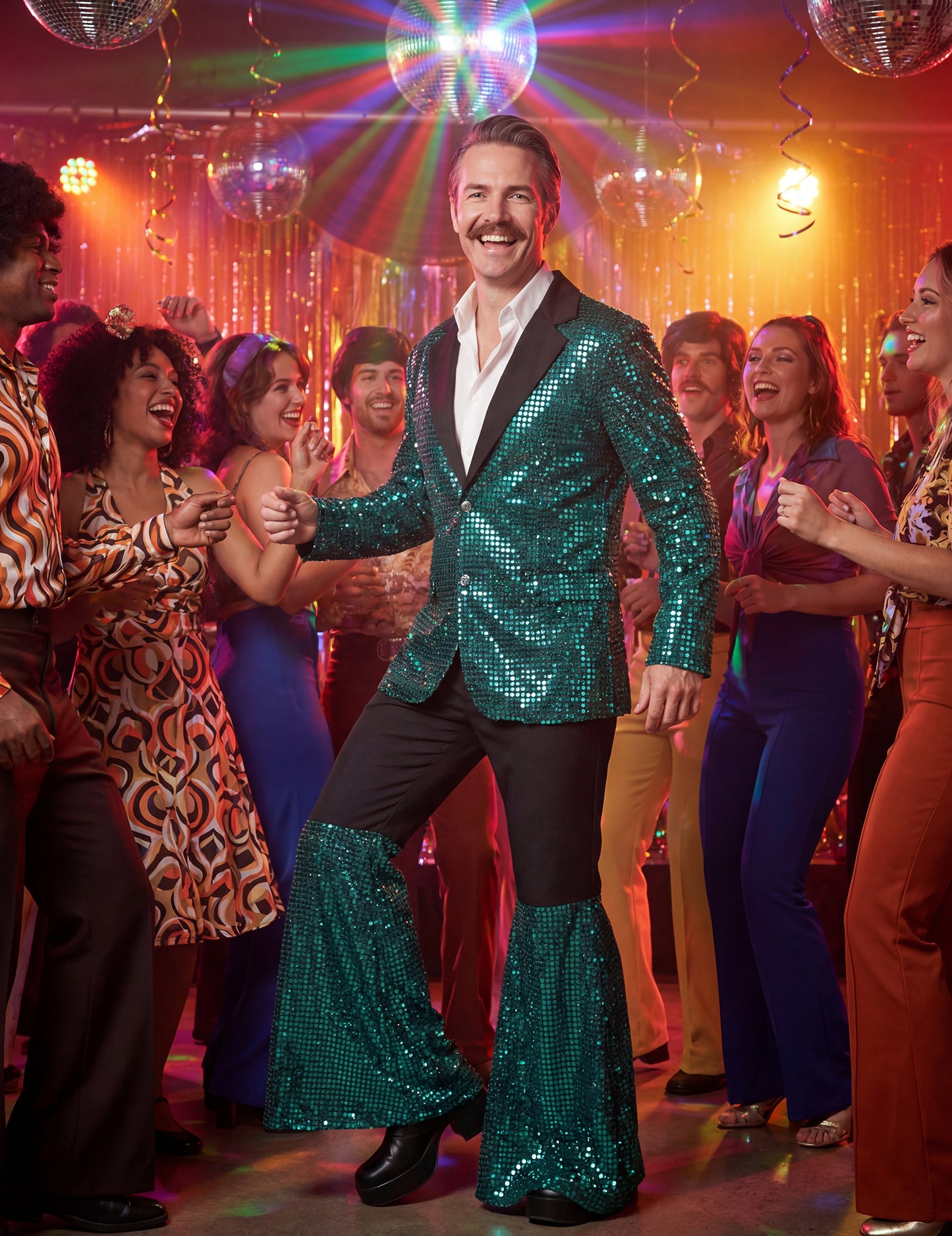 Déguisement disco turquoise homme haut de gamme